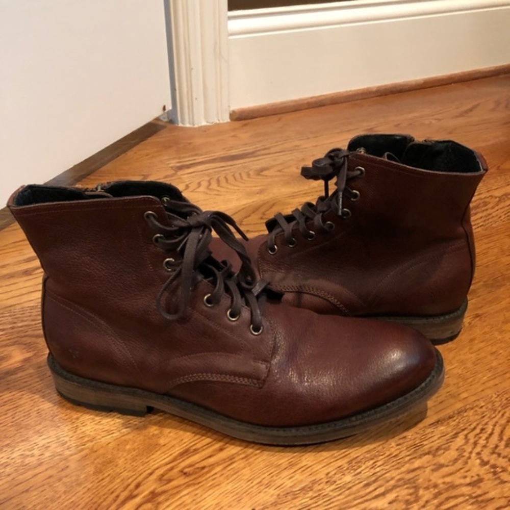 FRYE Bowery Leather Lace Up Brown Zip Boot